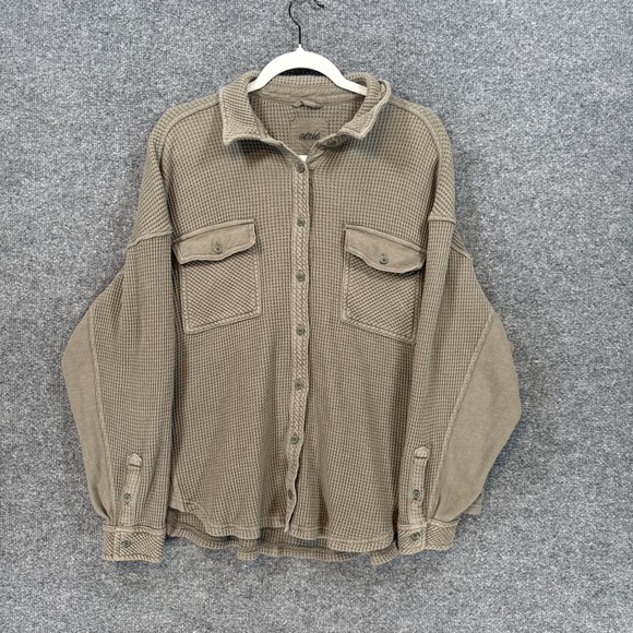 aerie Tops - Aerie Shirt Women Medium Green Waffle Knit Oversized Shacket Button Down